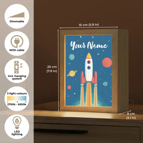 Raket - Planeten - Ruimte Light Box met kabel (Kinderlampje) klein -USP_EN