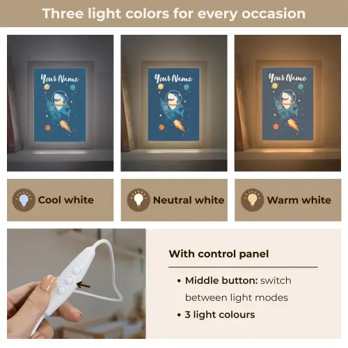 Raket - Haai - Ruimte Light Box met kabel (Kinderlampje) klein -USP_lichtkleurEN