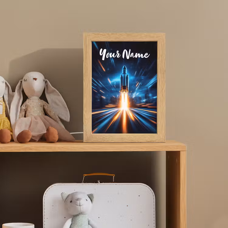 Raket - Ruimte - Blauw - Licht Light Box met kabel (Kinderlampje) klein -sfeer2_kind