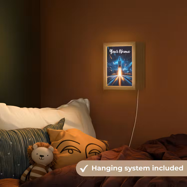 Raket - Ruimte - Blauw - Licht Light Box met kabel (Kinderlampje) klein -sfeer5_kind_EN