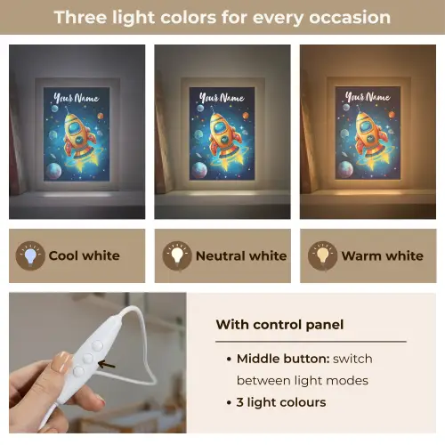 Raket - Ruimte - Planeten - Kinderen - Jongen Light Box met kabel (Kinderlampje) klein -USP_lichtkleurEN