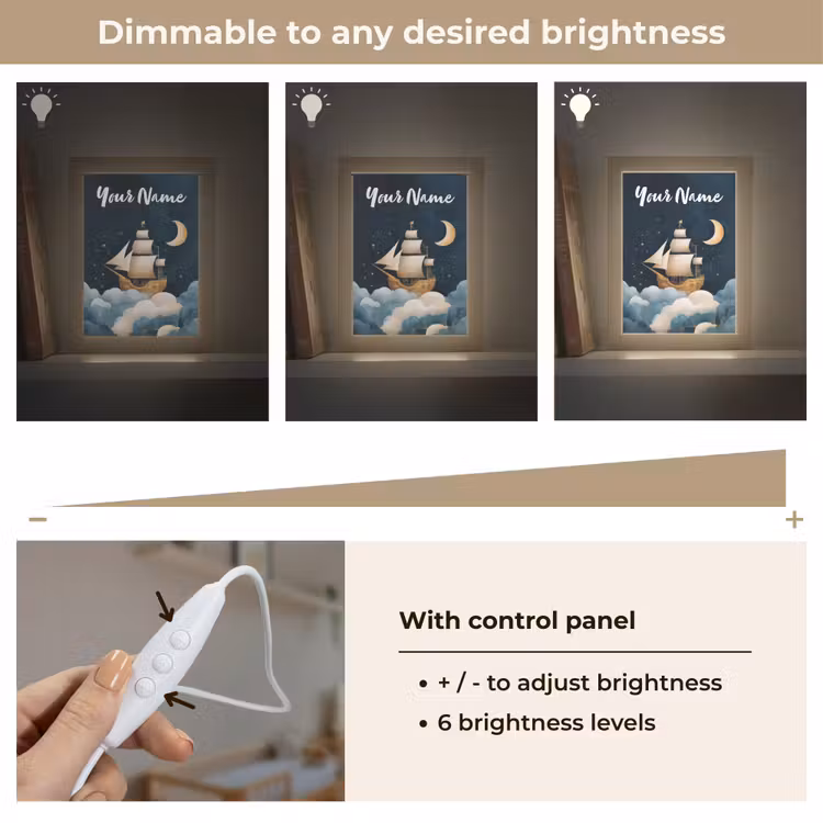 Zeilschip - Sterrenhemel - Wolken - Blauw Light Box met kabel (Kinderlampje) klein -USP_dimbaarEN