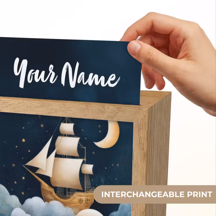 Zeilschip - Sterrenhemel - Wolken - Blauw Light Box met kabel (Kinderlampje) klein -USP_websiteprintEN