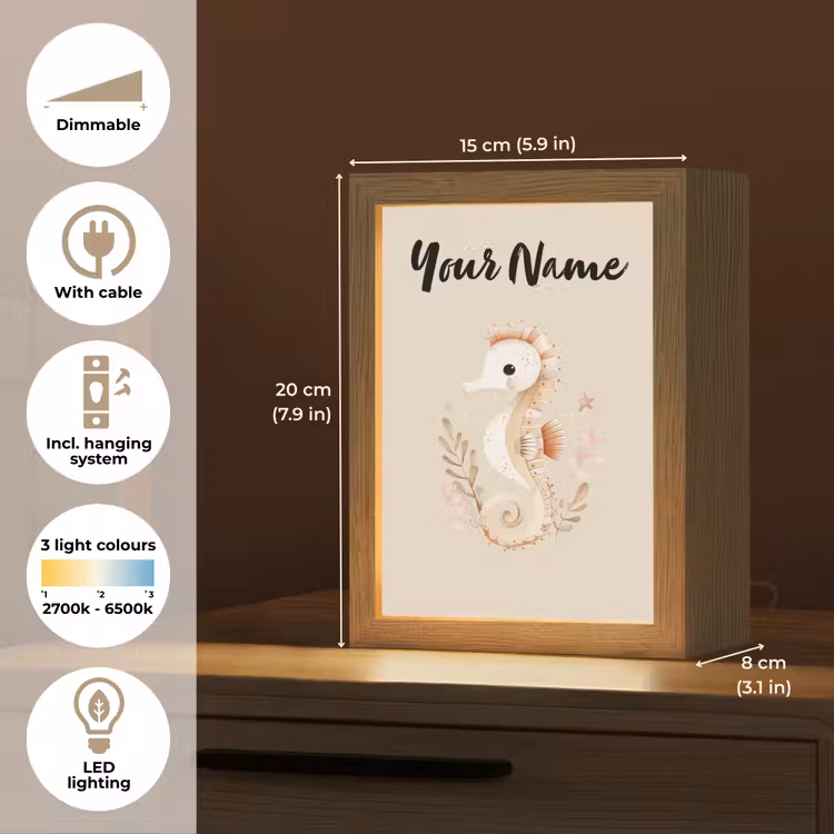 Zeepaardje - Zeewier - Beige Light Box met kabel (Kinderlampje) klein -USP_EN