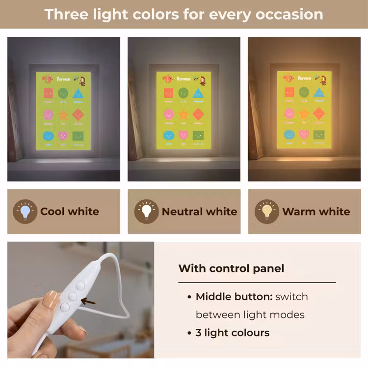 Vormen - Educatief - Leren voor kinderen - Groen Light Box met kabel (Kinderlampje) klein -USP_lichtkleurEN