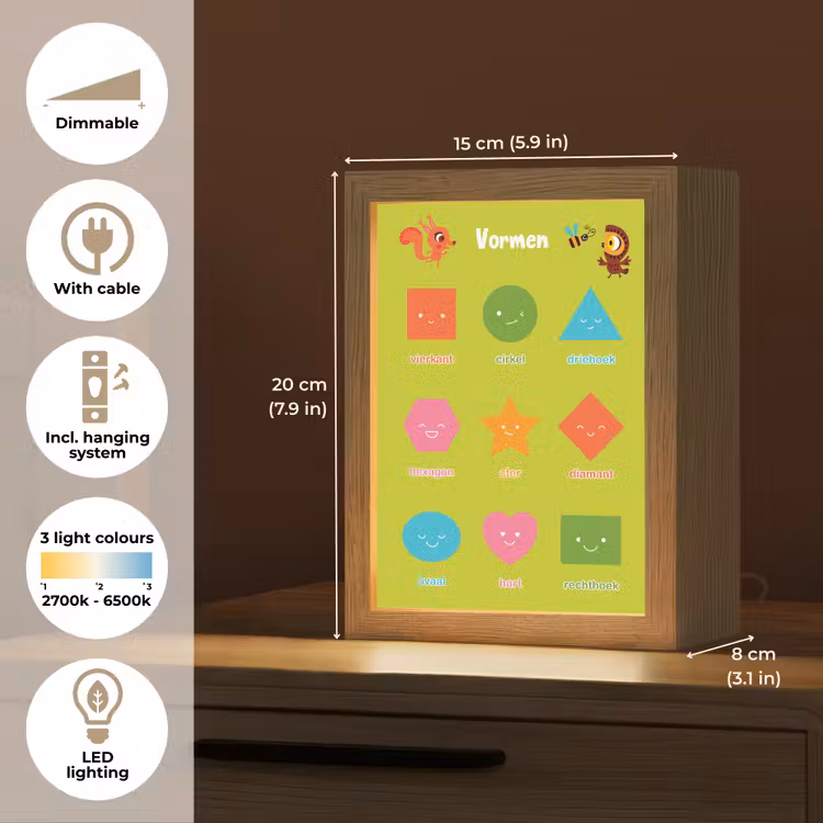 Vormen - Educatief - Leren voor kinderen - Groen Light Box met kabel (Kinderlampje) klein -USP_EN