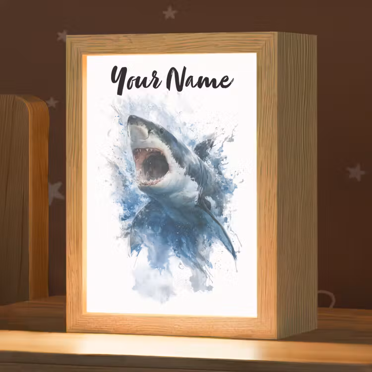 Haai - Blauw - Water Light Box met kabel (Kinderlampje) klein -zzz_3d_website