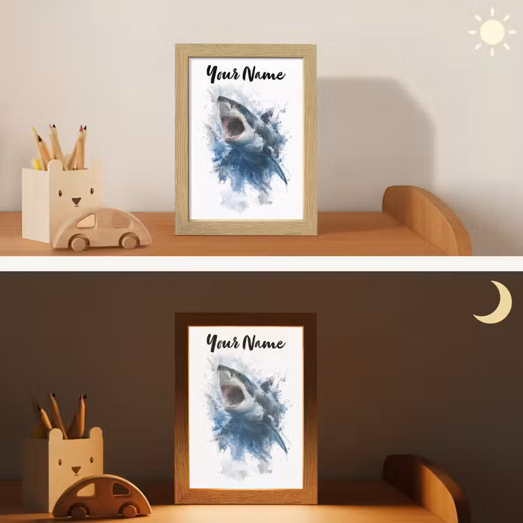 Haai - Blauw - Water Light Box met kabel (Kinderlampje) klein -sfeer3_kind