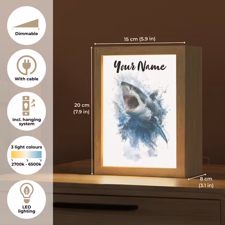 Haai - Blauw - Water Light Box met kabel (Kinderlampje) klein -USP_EN