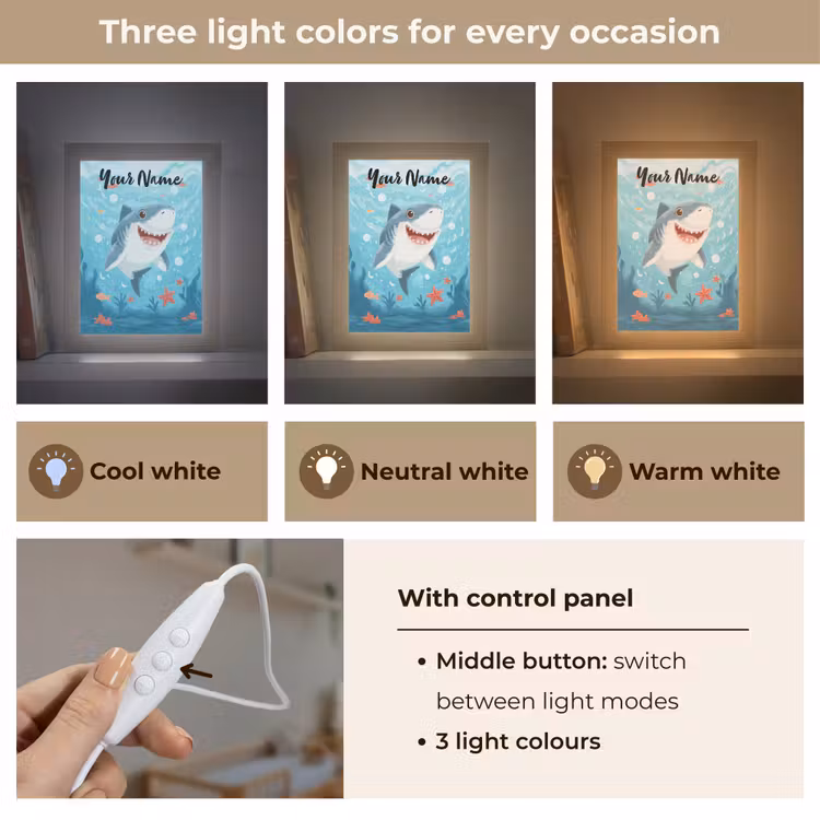 Haai - Vissen - Blauw - Onderwater Light Box met kabel (Kinderlampje) klein -USP_lichtkleurEN