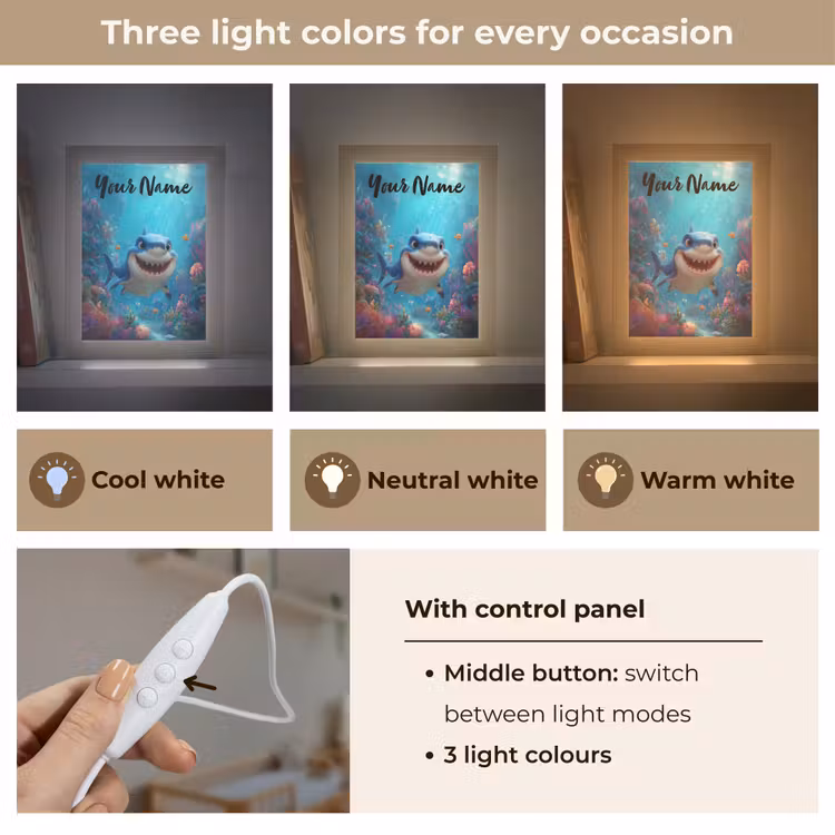 Haai - Onderwaterwereld - Oceaan Light Box met kabel (Kinderlampje) klein -USP_lichtkleurEN
