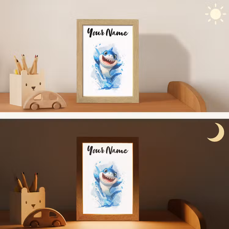 Haai - Water - Blauw Light Box met kabel (Kinderlampje) klein -sfeer3_kind