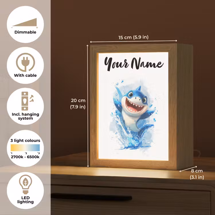 Haai - Water - Blauw Light Box met kabel (Kinderlampje) klein -USP_EN