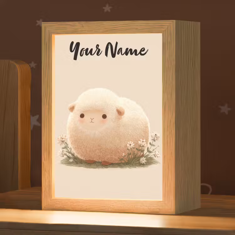 Schaap - Beige - Bloemen Light Box met kabel (Kinderlampje) klein -zzz_3d_website