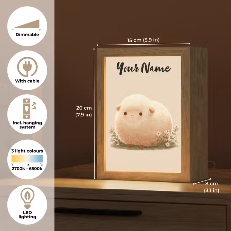 Schaap - Beige - Bloemen Light Box met kabel (Kinderlampje) klein -USP_EN