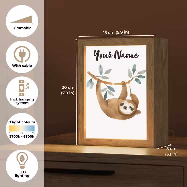 Luiaard - Dier - Jungle dieren Light Box met kabel (Kinderlampje) klein -USP_EN