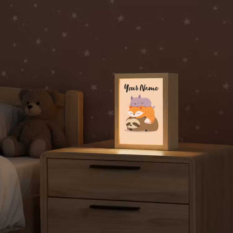 Luiaard - Vos - Kat - Slaperig Light Box met kabel (Kinderlampje) klein -sfeer1_kind
