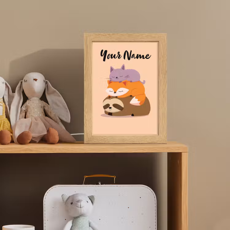 Luiaard - Vos - Kat - Slaperig Light Box met kabel (Kinderlampje) klein -sfeer2_kind