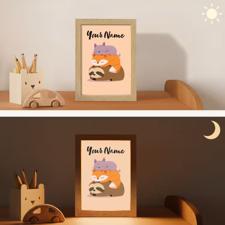 Luiaard - Vos - Kat - Slaperig Light Box met kabel (Kinderlampje) klein -sfeer3_kind