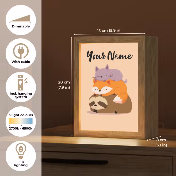 Luiaard - Vos - Kat - Slaperig Light Box met kabel (Kinderlampje) klein -USP_EN