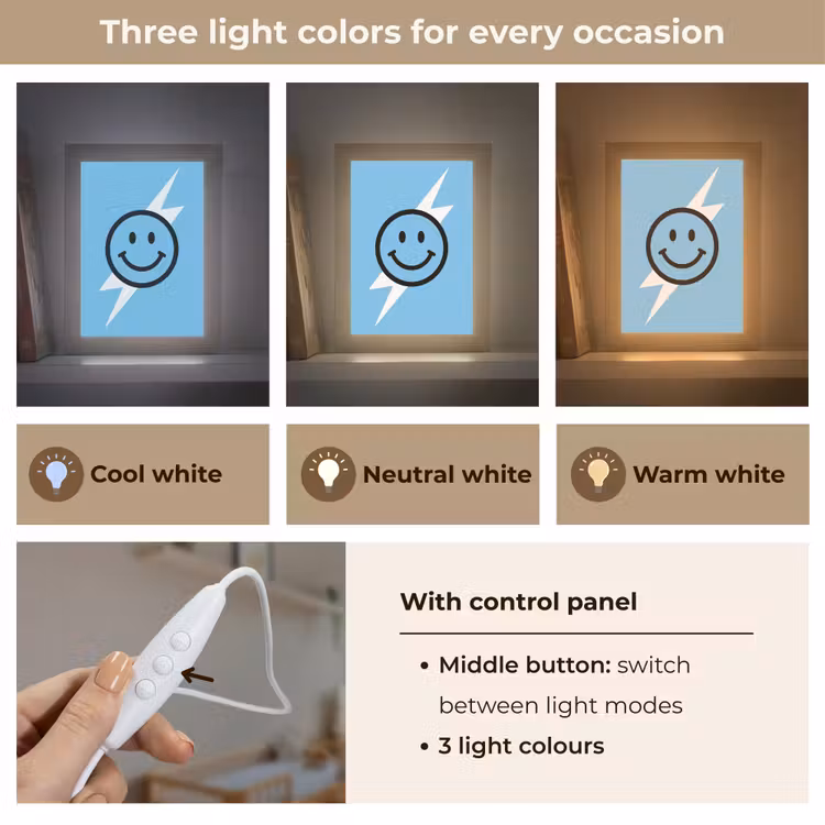 Smiley - Blauw - Bliksem Light Box met kabel (Kinderlampje) klein -USP_lichtkleurEN