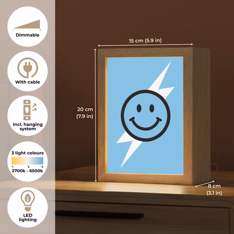 Smiley - Blauw - Bliksem Light Box met kabel (Kinderlampje) klein -USP_EN