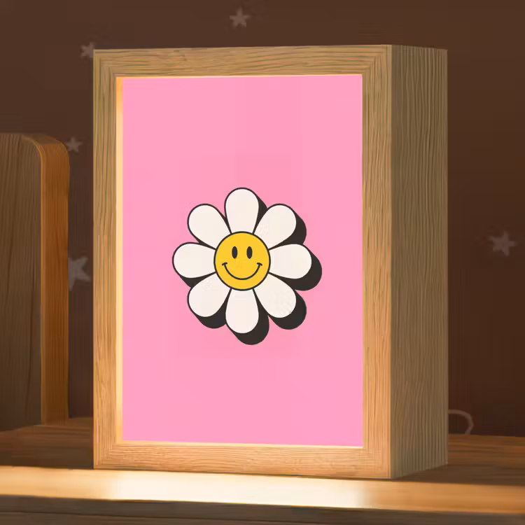 Smiley - Bloem - Roze Light Box met kabel (Kinderlampje) klein -zzz_3d_website