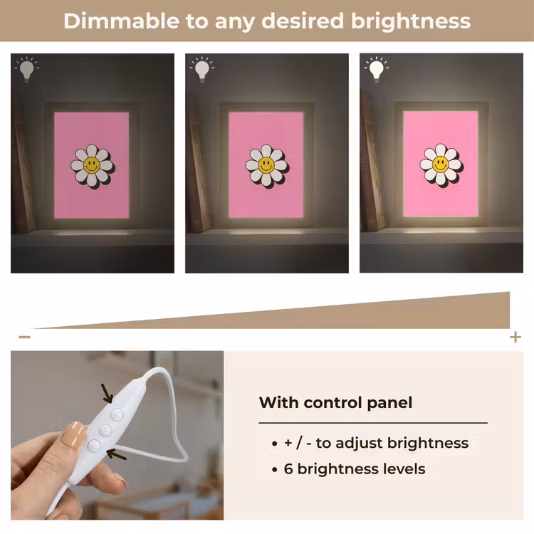 Smiley - Bloem - Roze Light Box met kabel (Kinderlampje) klein -USP_dimbaarEN