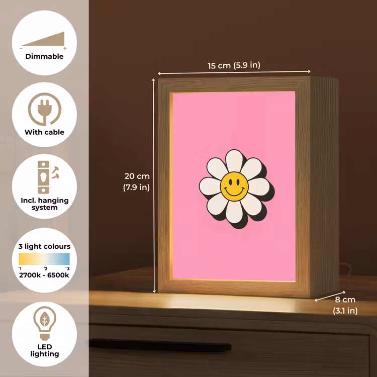Smiley - Bloem - Roze Light Box met kabel (Kinderlampje) klein -USP_EN