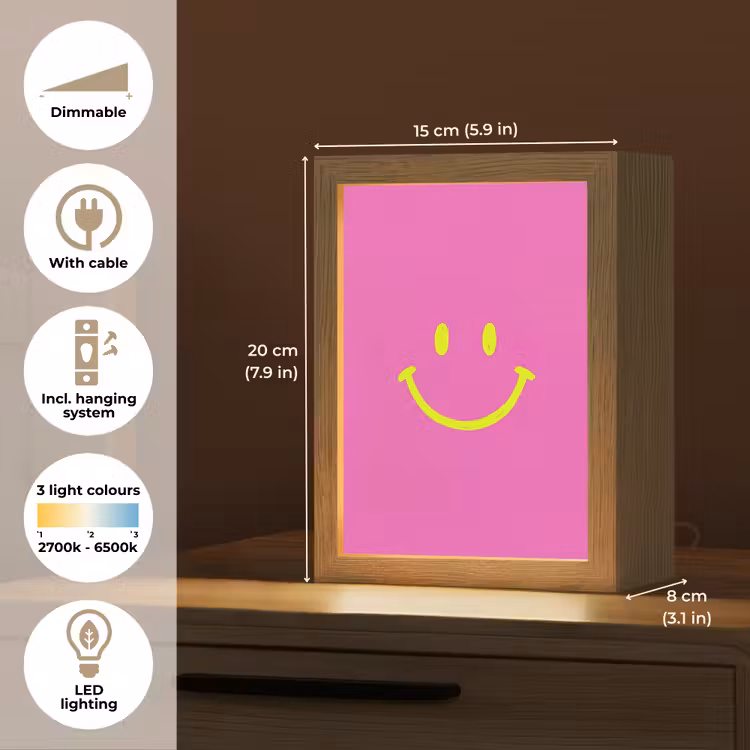 Smiley - Vrolijk - Roze Light Box met kabel (Kinderlampje) klein -USP_EN