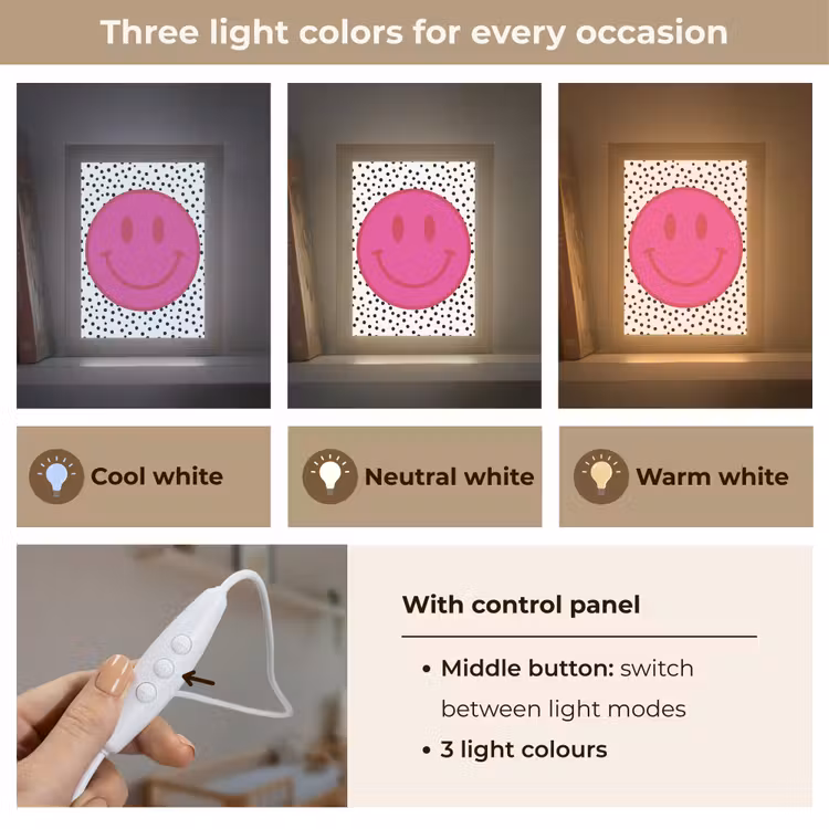 Smiley - Roze - Stippen Light Box met kabel (Kinderlampje) klein -USP_lichtkleurEN