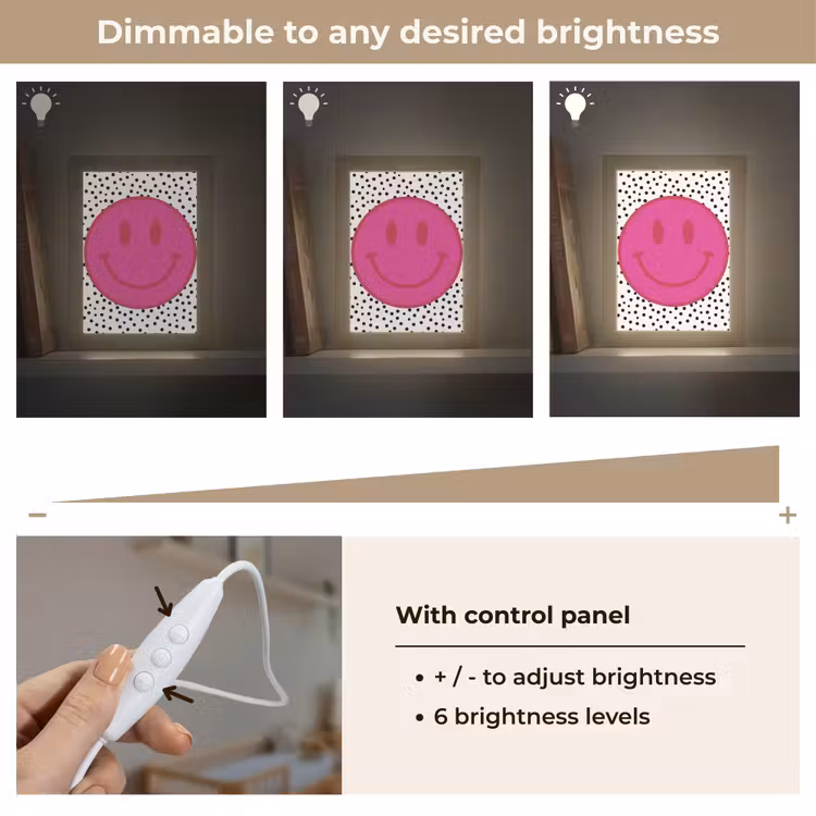 Smiley - Roze - Stippen Light Box met kabel (Kinderlampje) klein -USP_dimbaarEN