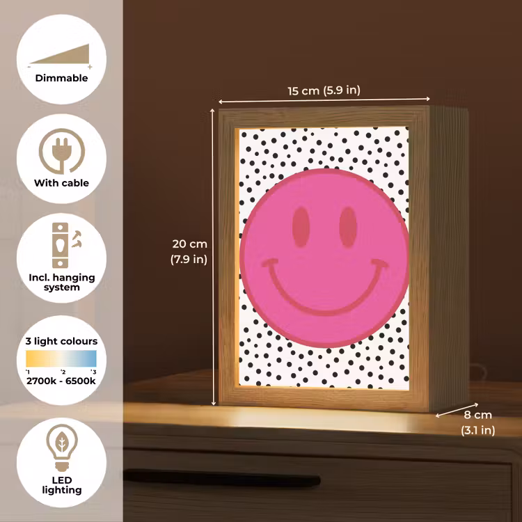 Smiley - Roze - Stippen Light Box met kabel (Kinderlampje) klein -USP_EN