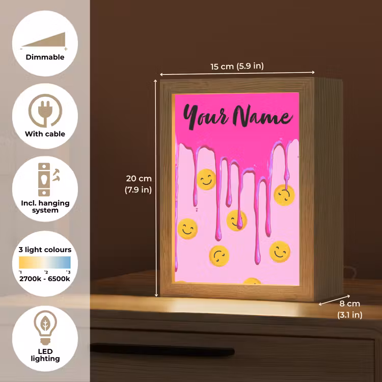 Smiley - Roze - Glazuur Light Box met kabel (Kinderlampje) klein -USP_EN
