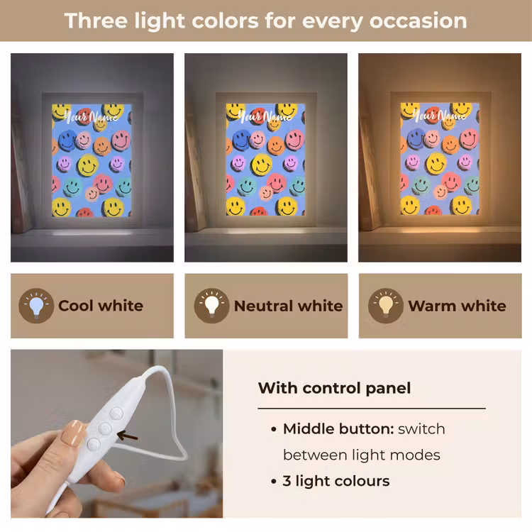 Smileys - Kleurrijk Light Box met kabel (Kinderlampje) klein -USP_lichtkleurEN