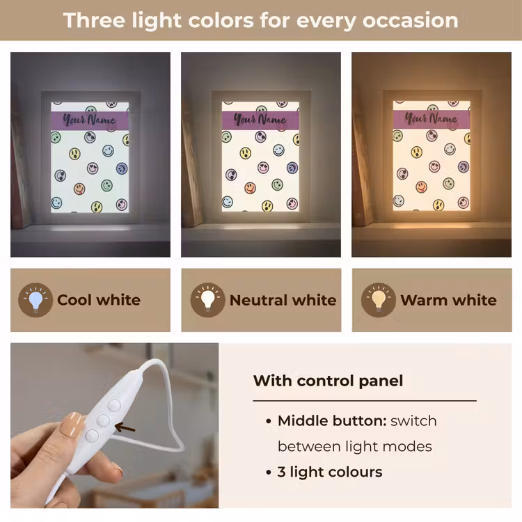 Smileys - Kleurrijk - Grappig Light Box met kabel (Kinderlampje) klein -USP_lichtkleurEN