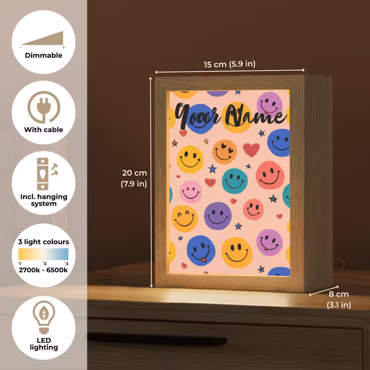 Smileys - Kleurrijk - Hartjes Light Box met kabel (Kinderlampje) klein -USP_EN