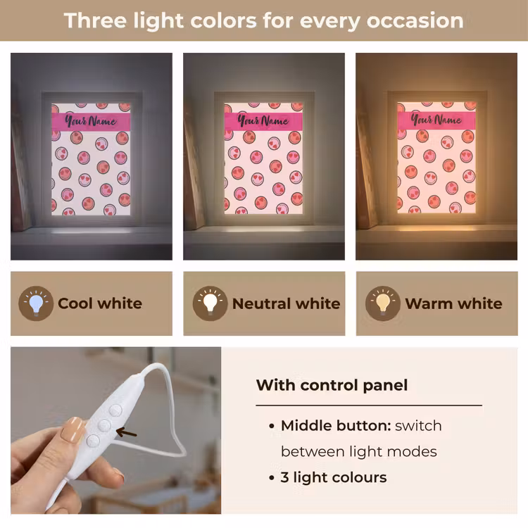 Smileys - Hartjes - Roze Light Box met kabel (Kinderlampje) klein -USP_lichtkleurEN