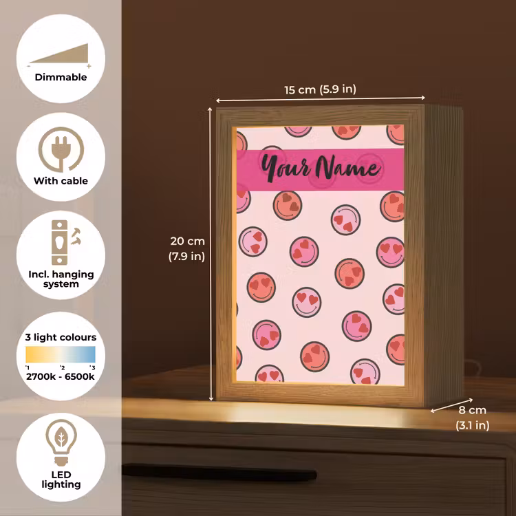 Smileys - Hartjes - Roze Light Box met kabel (Kinderlampje) klein -USP_EN