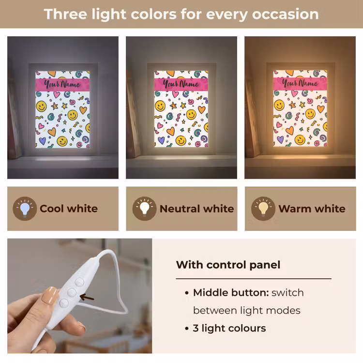 Smileys - Pictogrammen - Kleurrijk Light Box met kabel (Kinderlampje) klein -USP_lichtkleurEN