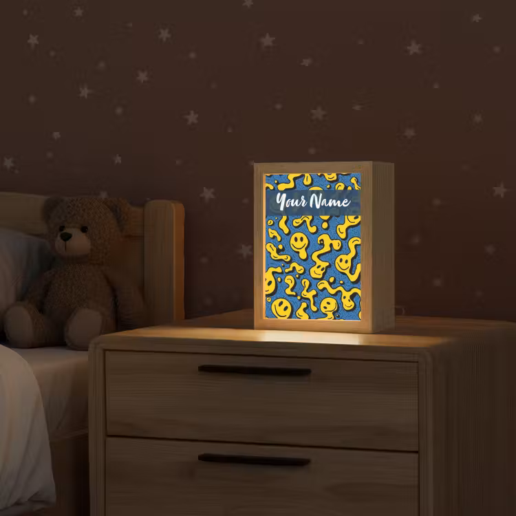 Smileys - Geel - Blauw Light Box met kabel (Kinderlampje) klein -sfeer1_kind