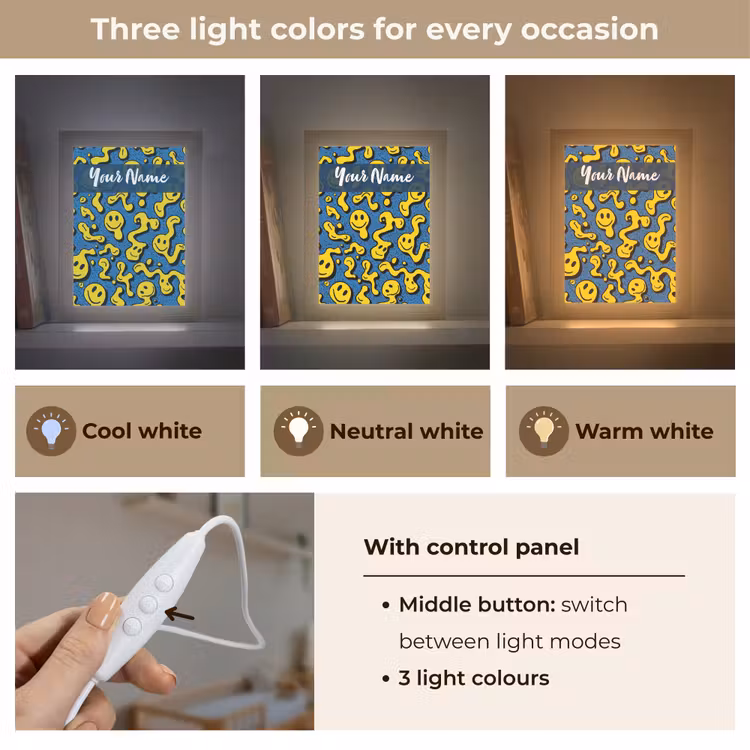 Smileys - Geel - Blauw Light Box met kabel (Kinderlampje) klein -USP_lichtkleurEN