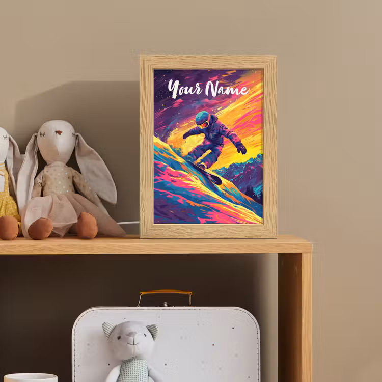 Snowboarden - Sneeuw - Kleurrijk Light Box met kabel (Kinderlampje) klein -sfeer2_kind