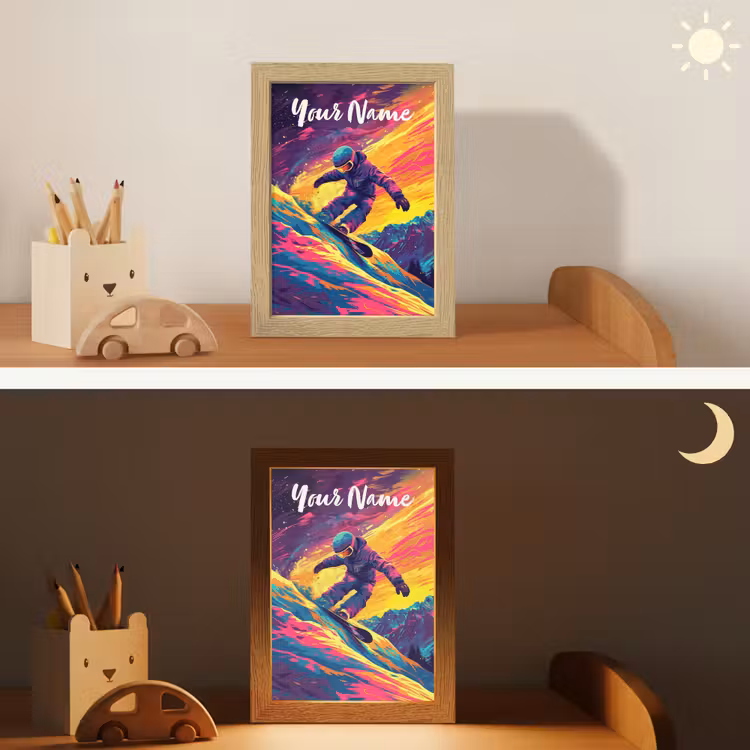 Snowboarden - Sneeuw - Kleurrijk Light Box met kabel (Kinderlampje) klein -sfeer3_kind