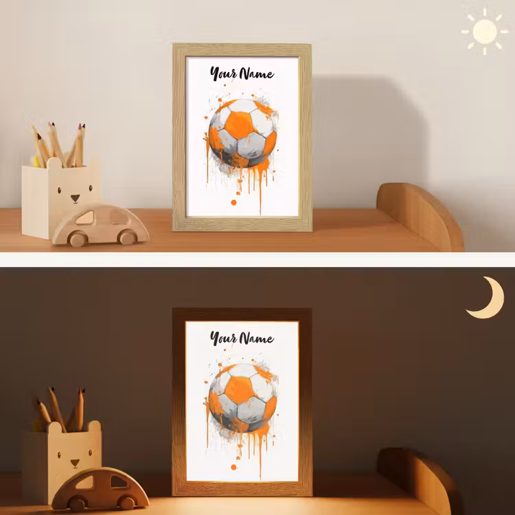 Voetbal - Abstract - Oranje - Verfspatten Light Box met kabel (Kinderlampje) klein -sfeer3_kind