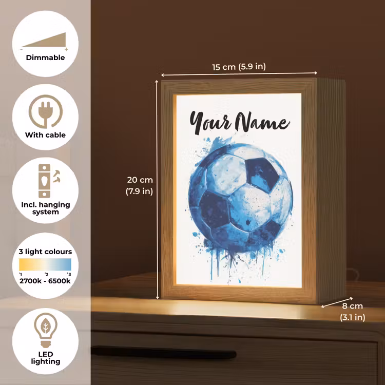 Voetbal - Blauw - Inkt - Spatten Light Box met kabel (Kinderlampje) klein -USP_EN