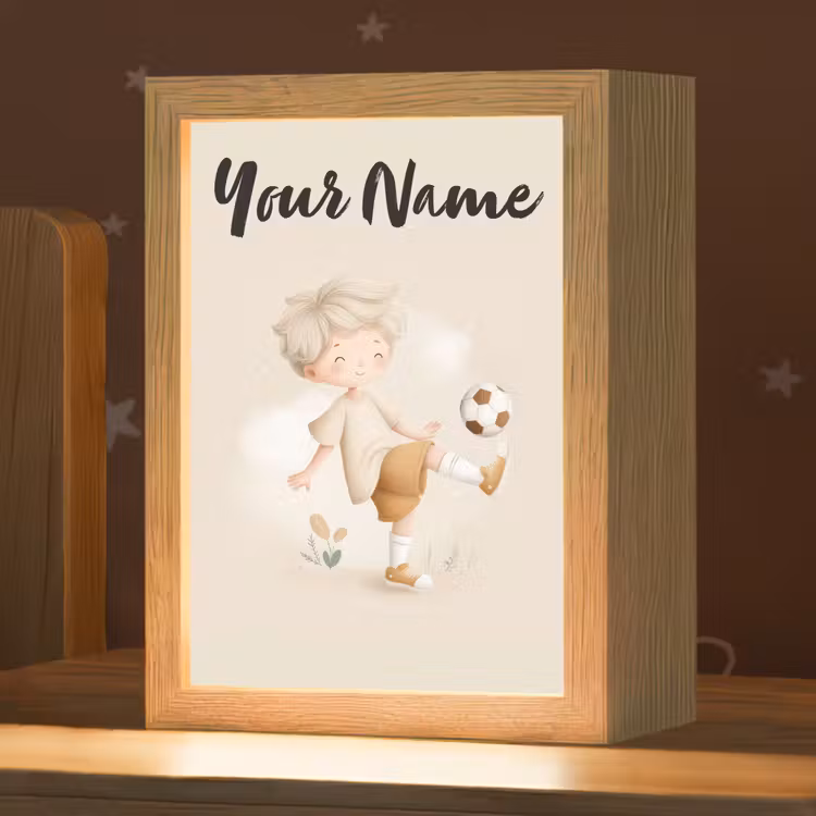 Voetbal - Jongen - Beige - Minimalistisch Light Box met kabel (Kinderlampje) klein -zzz_3d_website