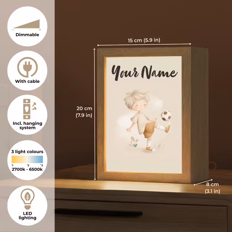 Voetbal - Jongen - Beige - Minimalistisch Light Box met kabel (Kinderlampje) klein -USP_EN