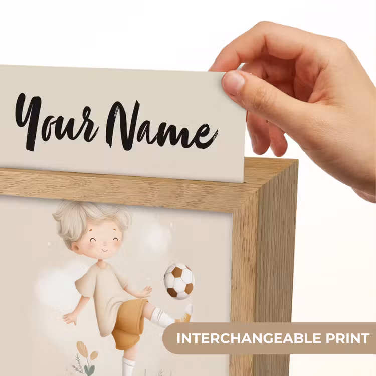 Voetbal - Jongen - Beige - Minimalistisch Light Box met kabel (Kinderlampje) klein -USP_websiteprintEN