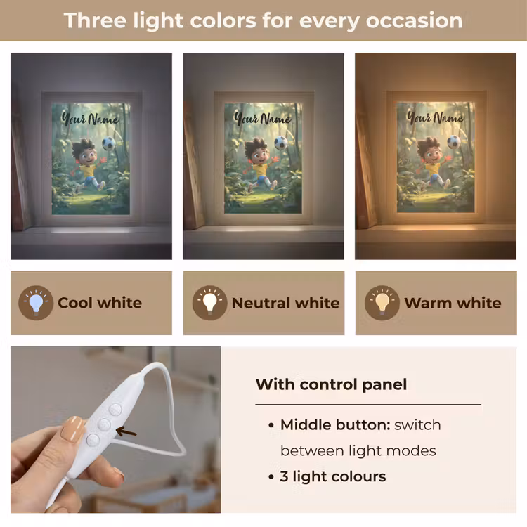 Voetbal - Jongen - Bos Light Box met kabel (Kinderlampje) klein -USP_lichtkleurEN